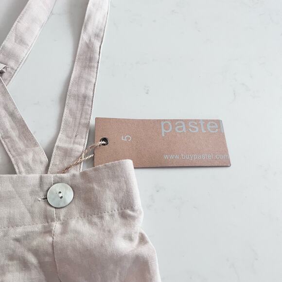 Pastel boys tan linen blend suspender shorts size 5 NWT - Picture 3 of 8